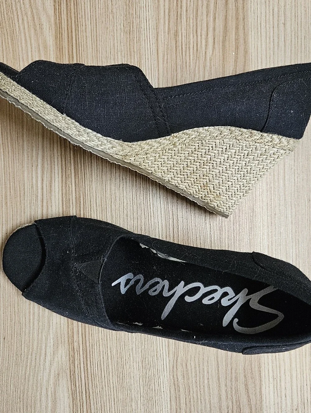 Skechers Black Espadrille Wedge Peep-Toe Casual Heels
